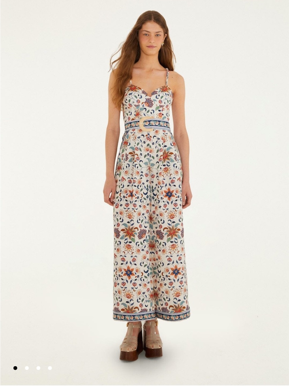 Farm Rio Floral Print Strappy jumpsuit in Cream NWT